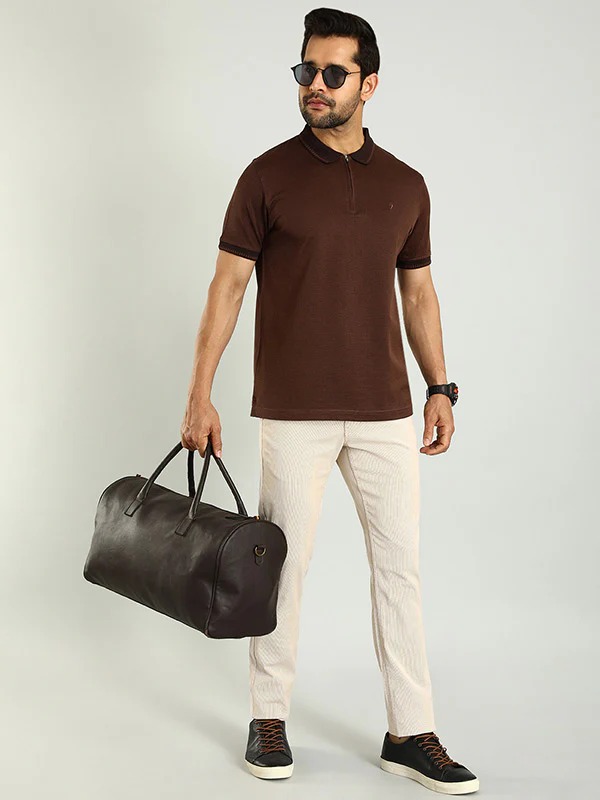 Indian Terrain Men's Half Sleeve Regular Fit Brown Polo T-Shirt